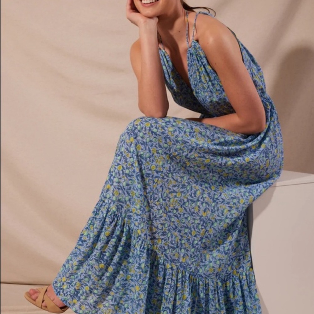 Blue Floral Halter Maxi Dress - Picture 2 of 5